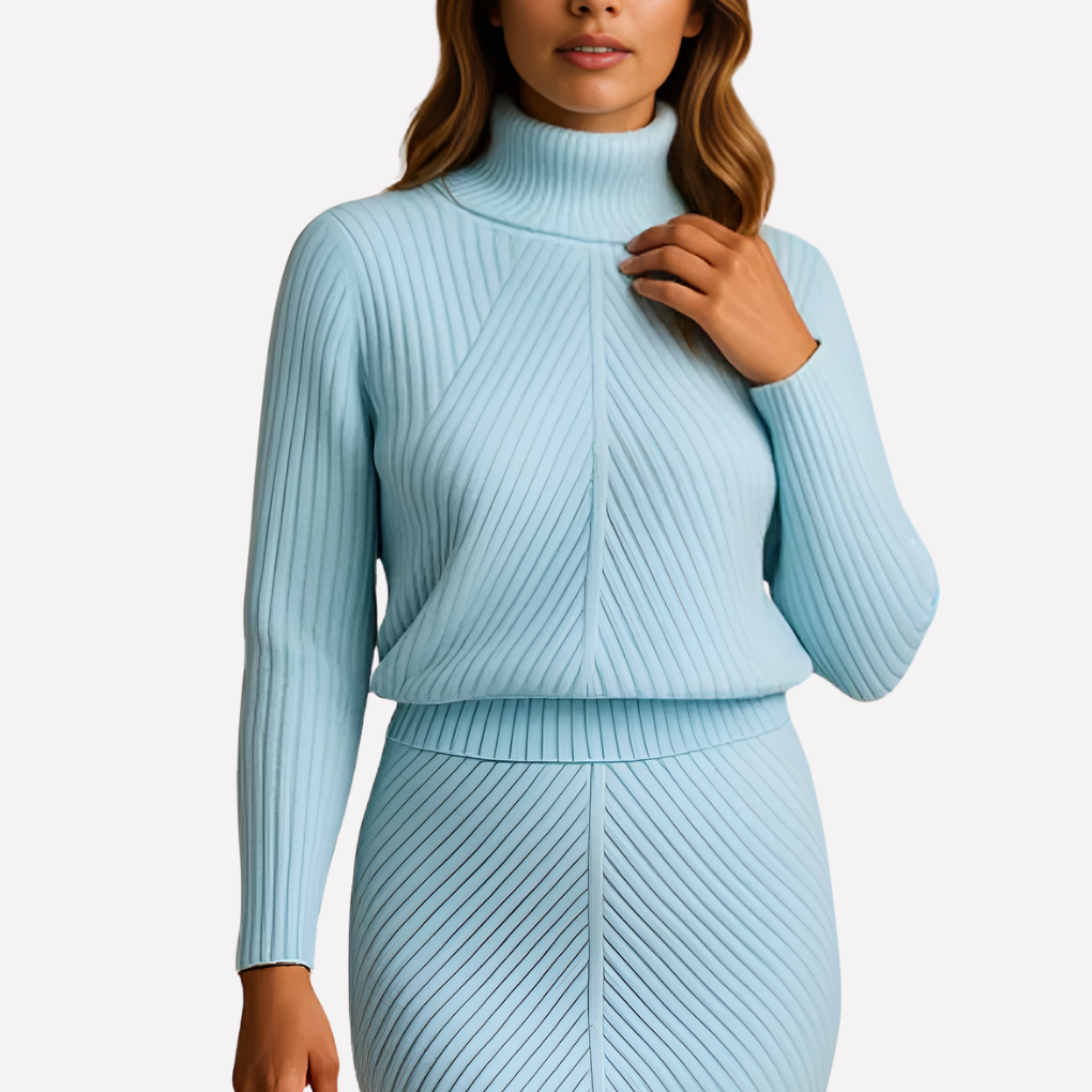 Robe midi en maille côtelée à col roulé pour femme