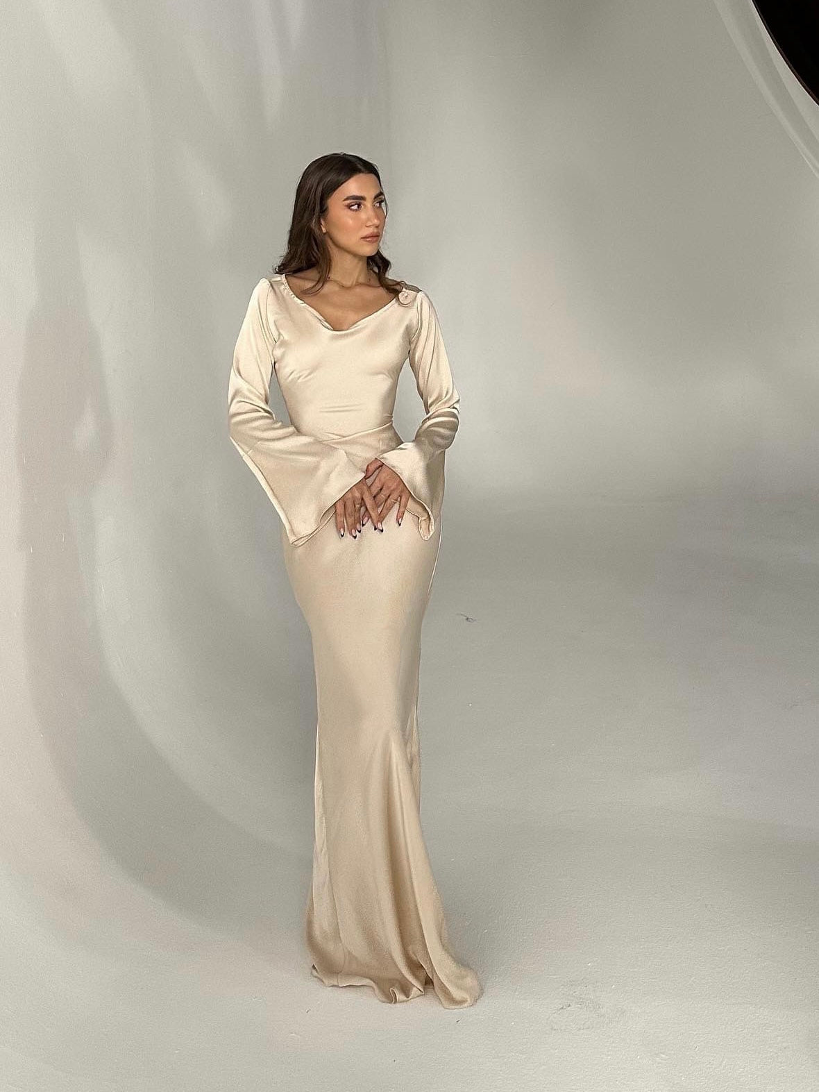 Women's Long Sleeve Scoop Neck Maxi Dress