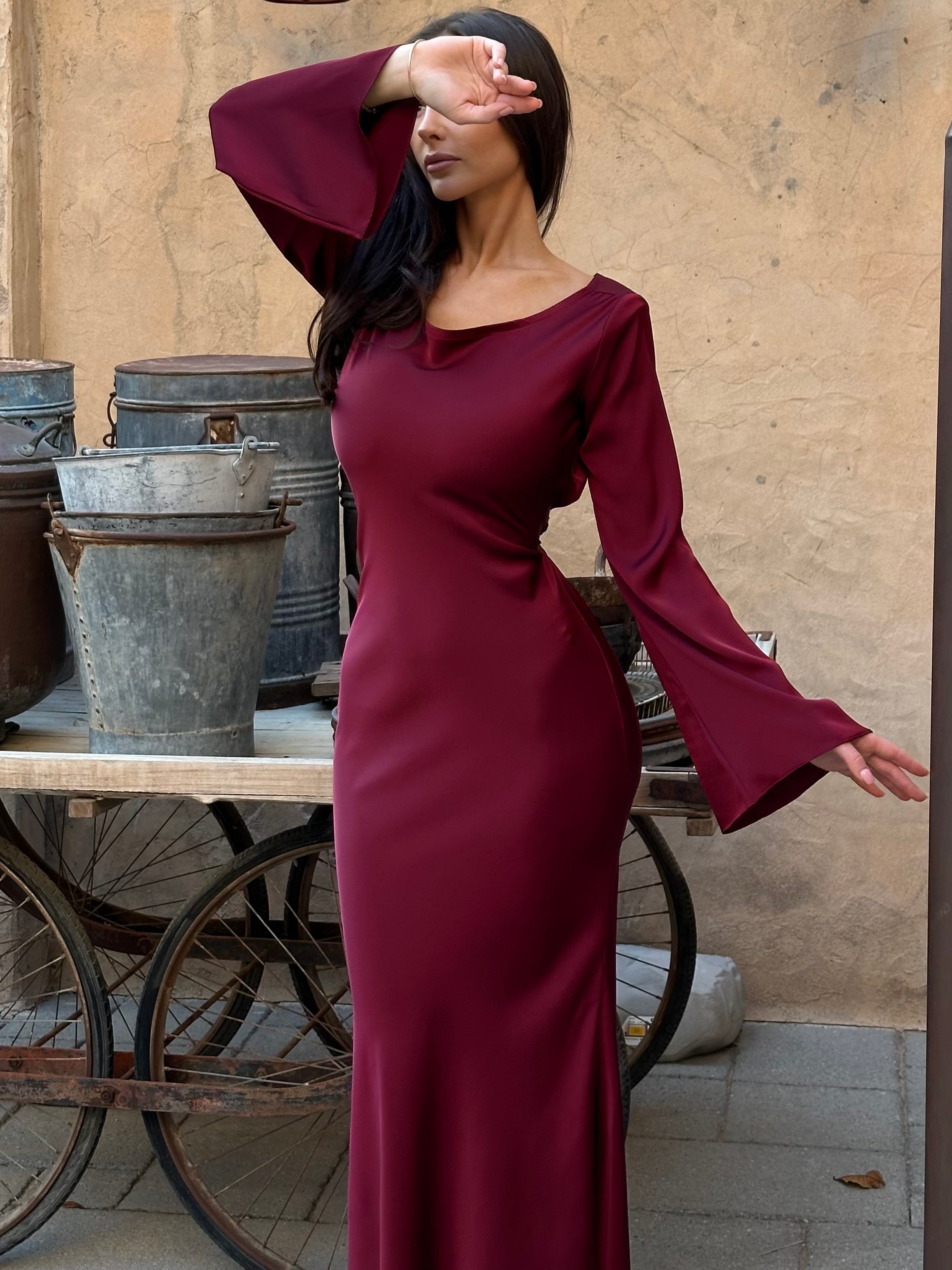 Women's Long Sleeve Scoop Neck Maxi Dress