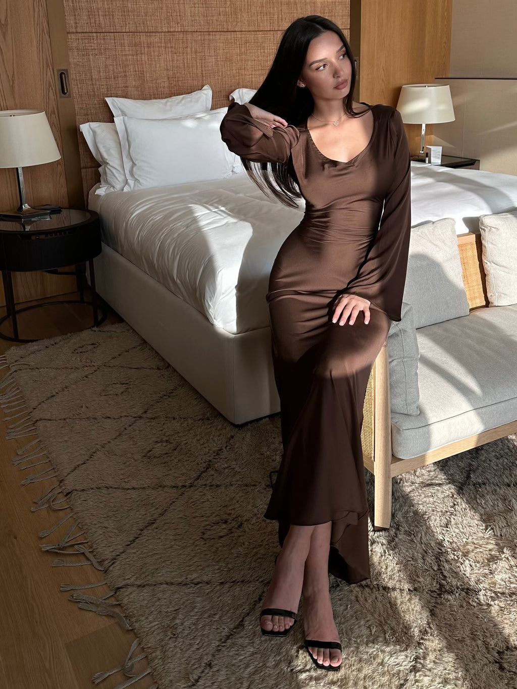 Women's Long Sleeve Scoop Neck Maxi Dress