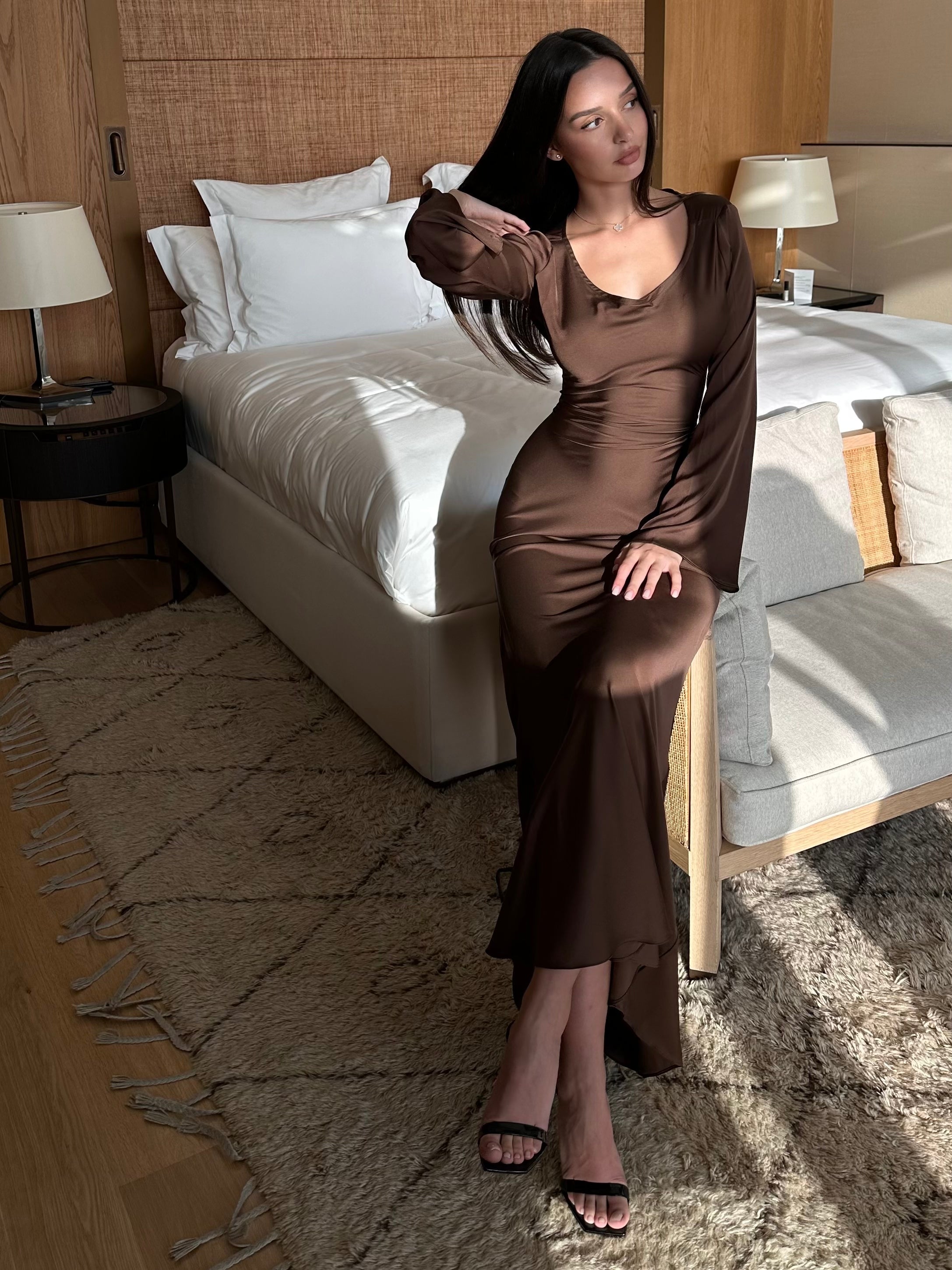 Women's Long Sleeve Scoop Neck Maxi Dress