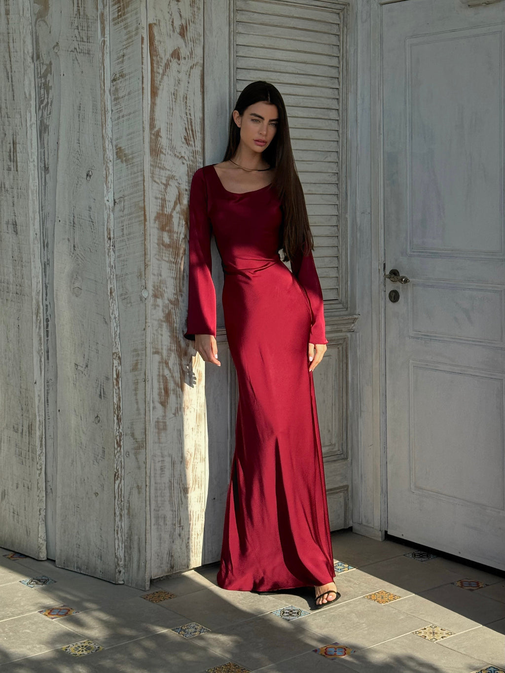 Women's Long Sleeve Scoop Neck Maxi Dress