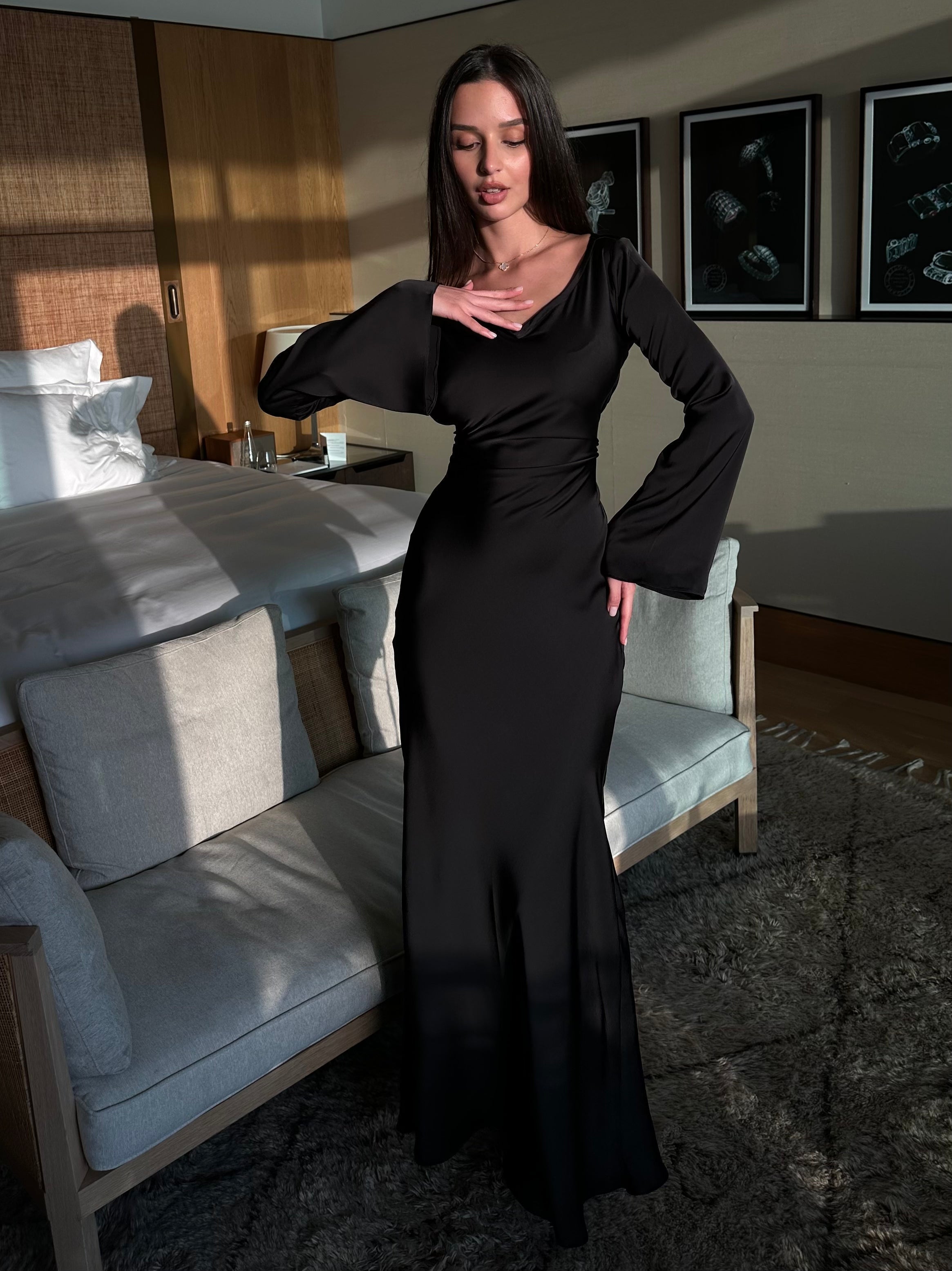 Women's Long Sleeve Scoop Neck Maxi Dress