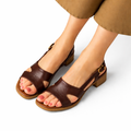 Women's Leather Block Heel Sandals for Summer