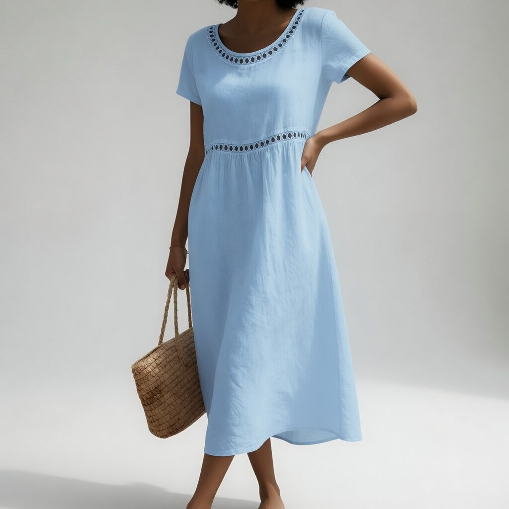 Women's Cotton Blend Midi Dress with Lace Detail for Summer