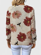 Women's Floral V-Neck Open Knit Jumper