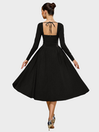 Women's Long Sleeve Sweetheart A-Line Midi Dress