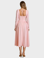 Women's Long Sleeve Sweetheart A-Line Midi Dress