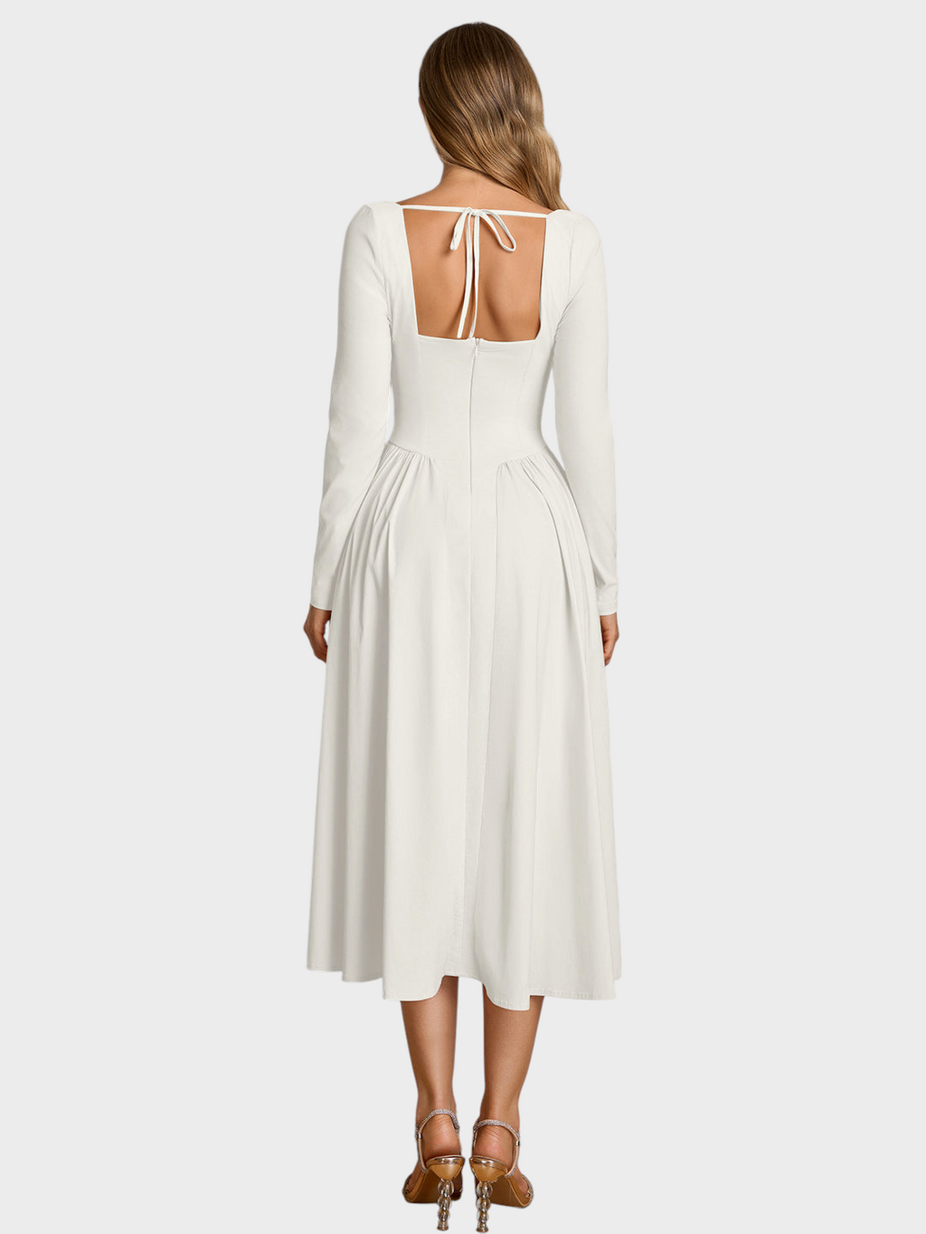 Robe midi trapèze pour femme à manches longues et encolure cœur