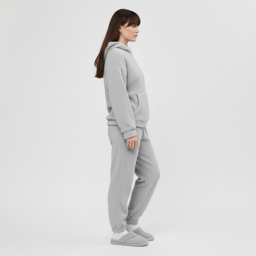 Damski teksturowany komplet domowy: bluza z kapturem i spodnie jogger