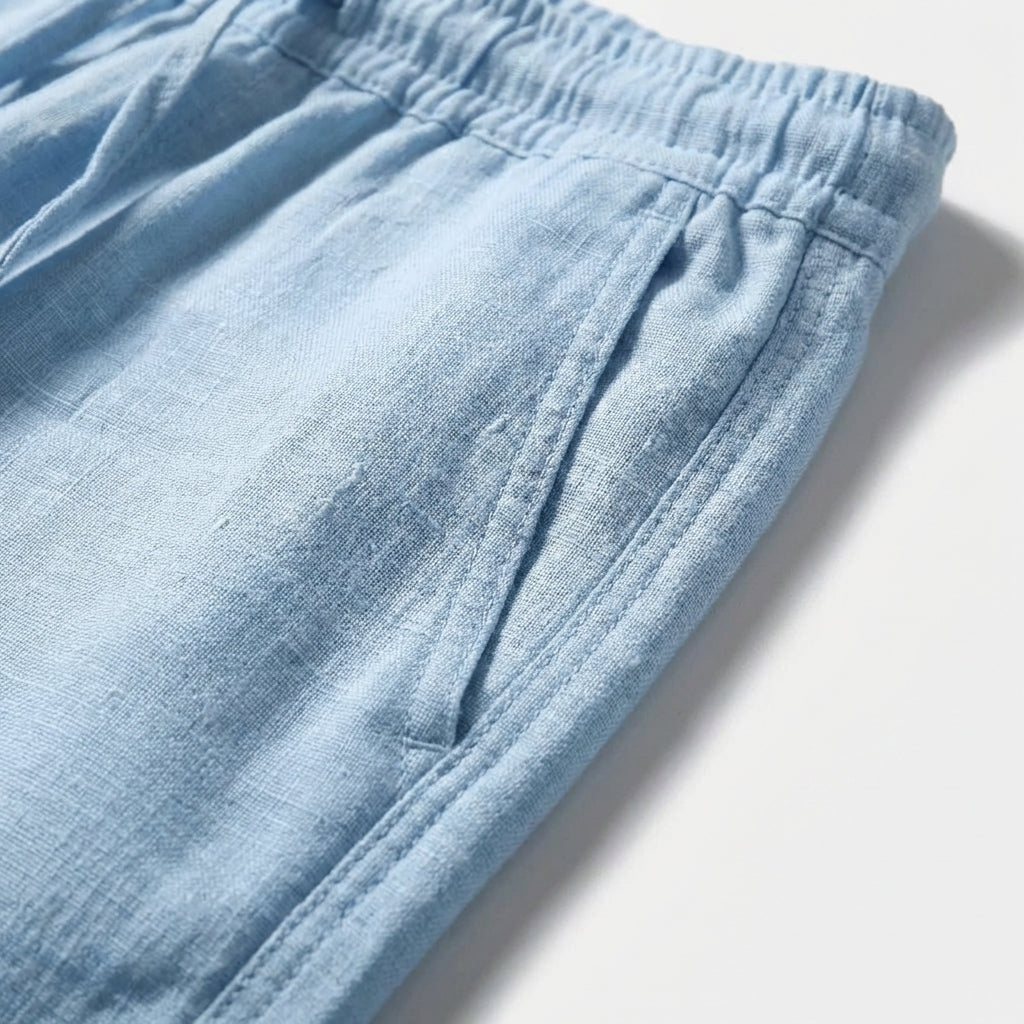 Men's Linen Blend Drawstring Trousers with Elastic Waist