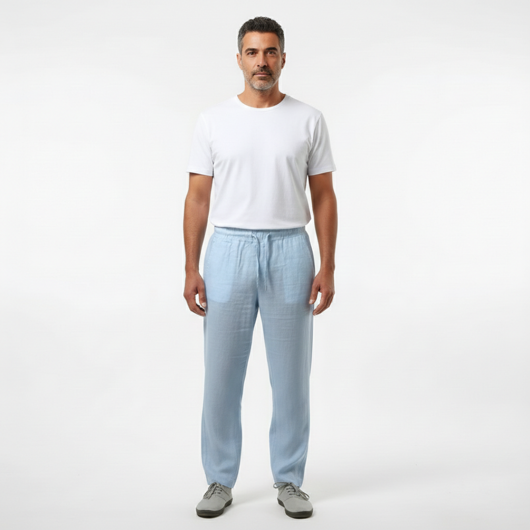 Men's Linen Blend Drawstring Trousers with Elastic Waist