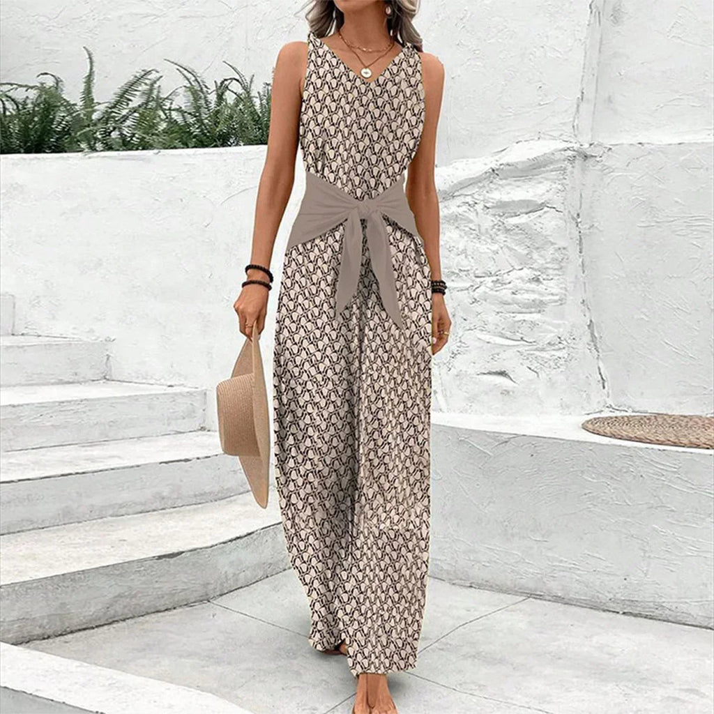 Women's Sleeveless Printed Wide Leg Jumpsuit