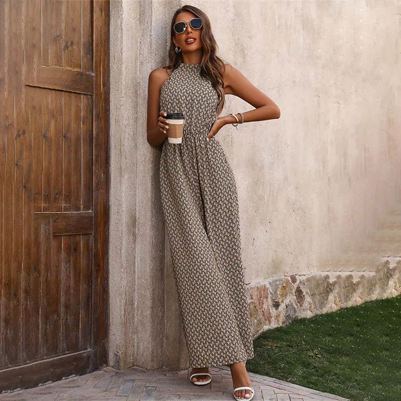 Women's Sleeveless Printed Wide Leg Jumpsuit