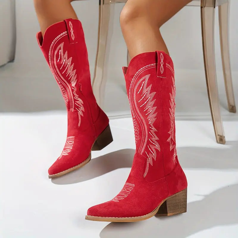 Women's Embroidered Western Knee High Boots