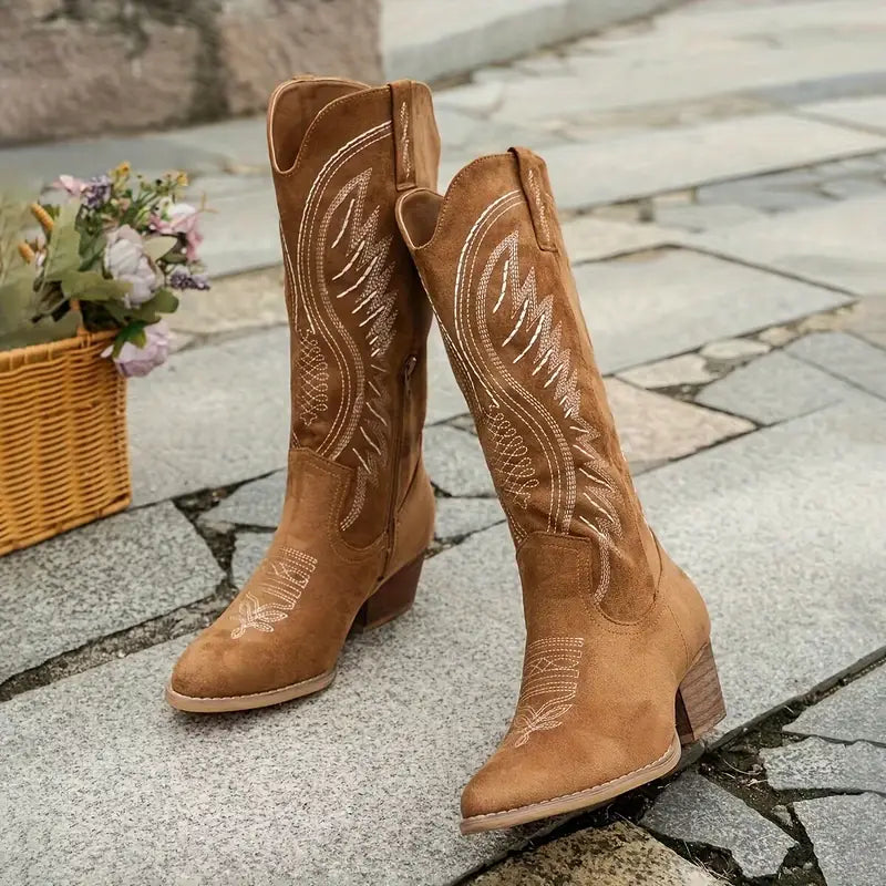 Women's Embroidered Western Knee High Boots