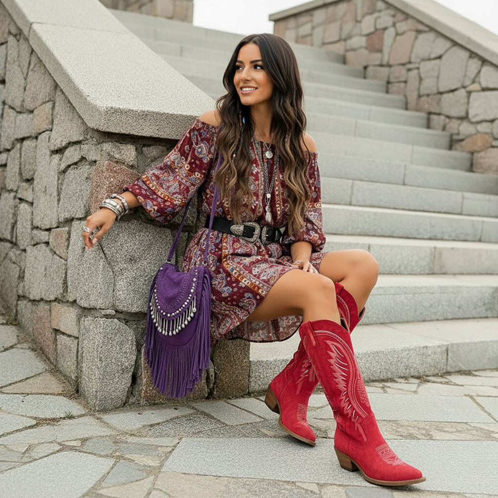 Women's Embroidered Western Knee High Boots