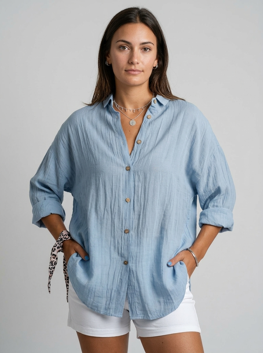 Women's Linen Summer Button Shirt Relaxed Fit Long Sleeve Blouse