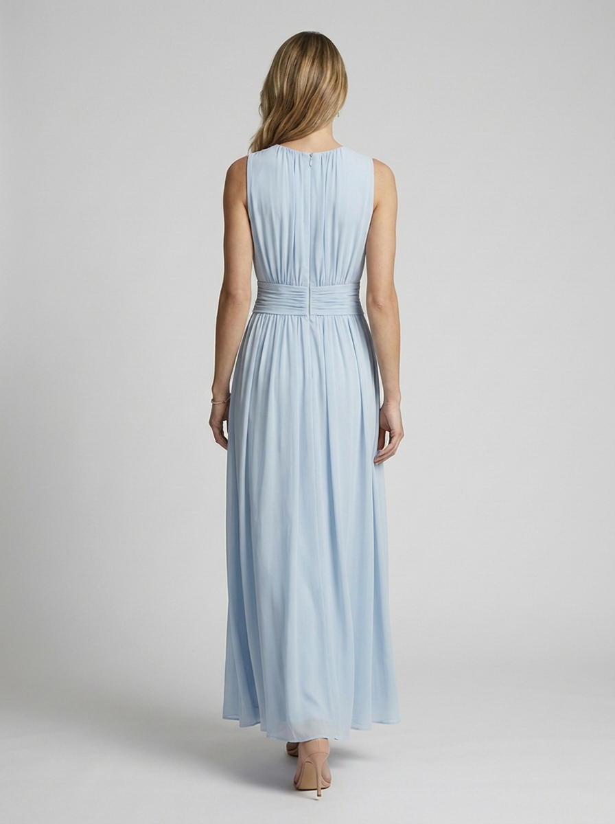 Women's Chiffon Summer Maxi Dress Sleeveless Round Neck Evening Dress