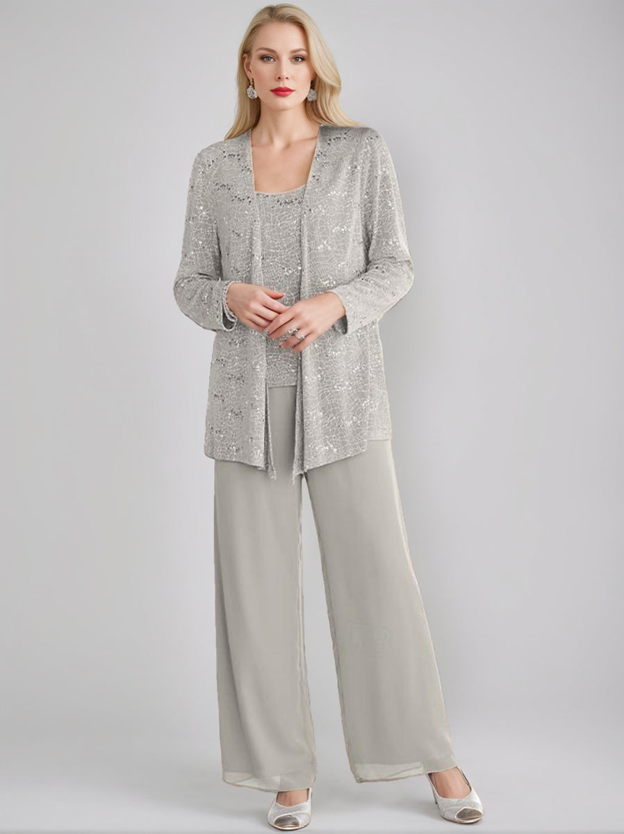 Women's Sequin Three Piece Evening Trouser Set