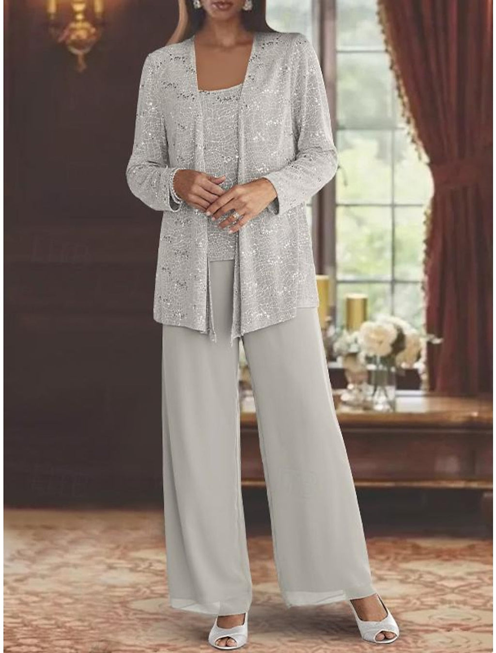 Women's Sequin Three Piece Evening Trouser Set