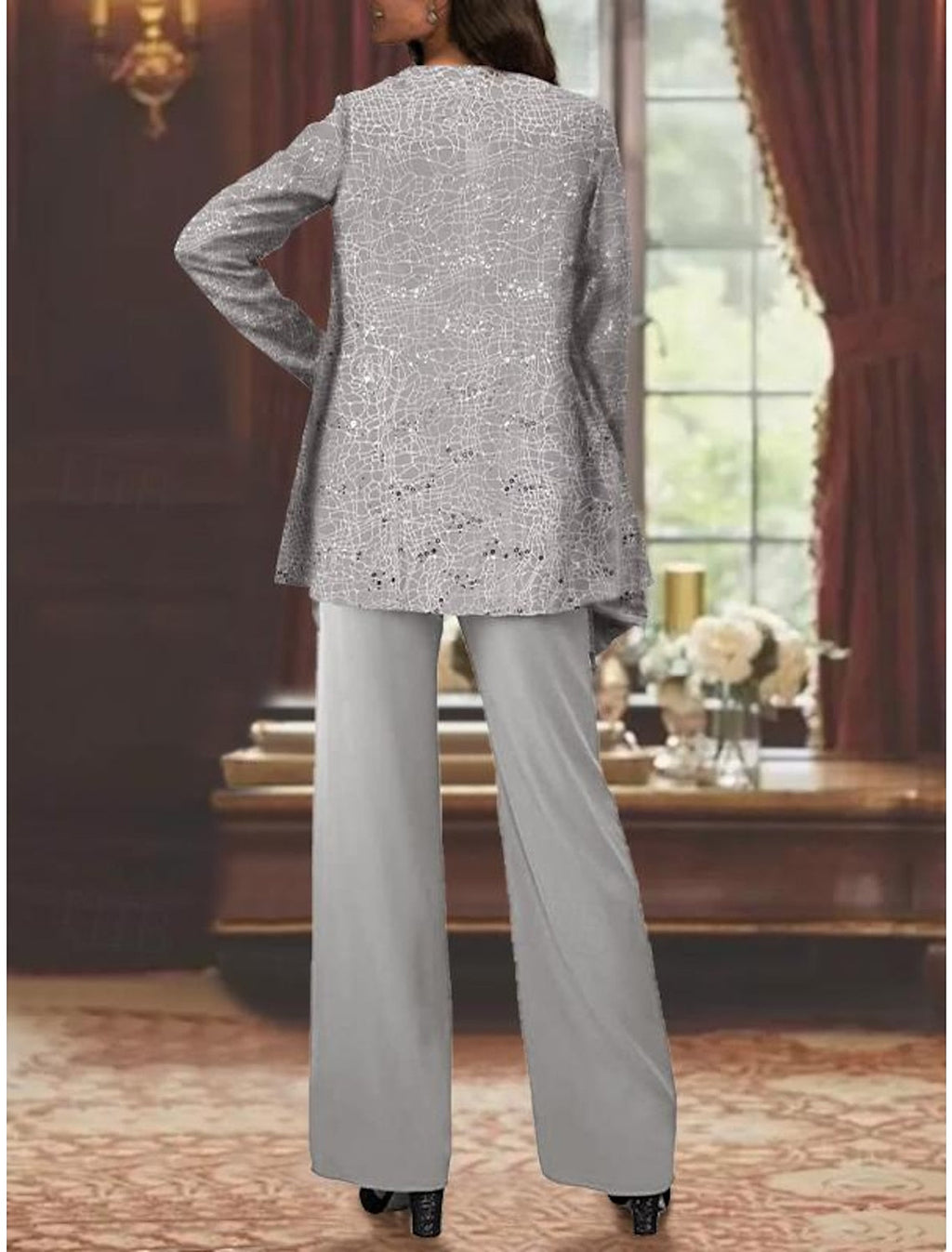 Women's Sequin Three Piece Evening Trouser Set