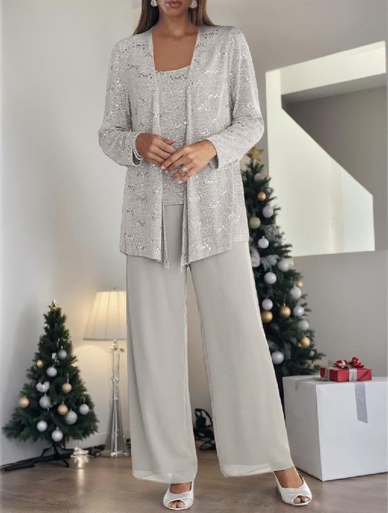 Women's Sequin Three Piece Evening Trouser Set