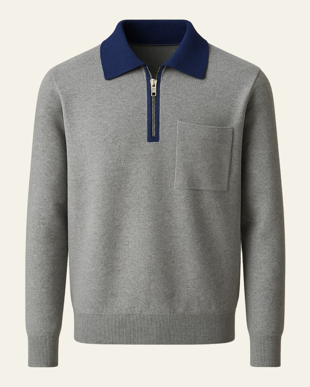 Pull polo pour homme à demi-zip avec poche poitrine