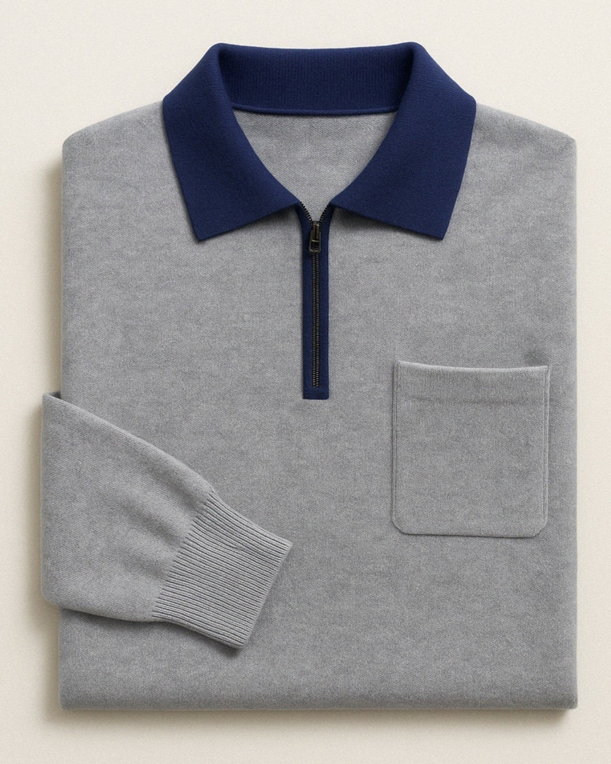Pull polo pour homme à demi-zip avec poche poitrine