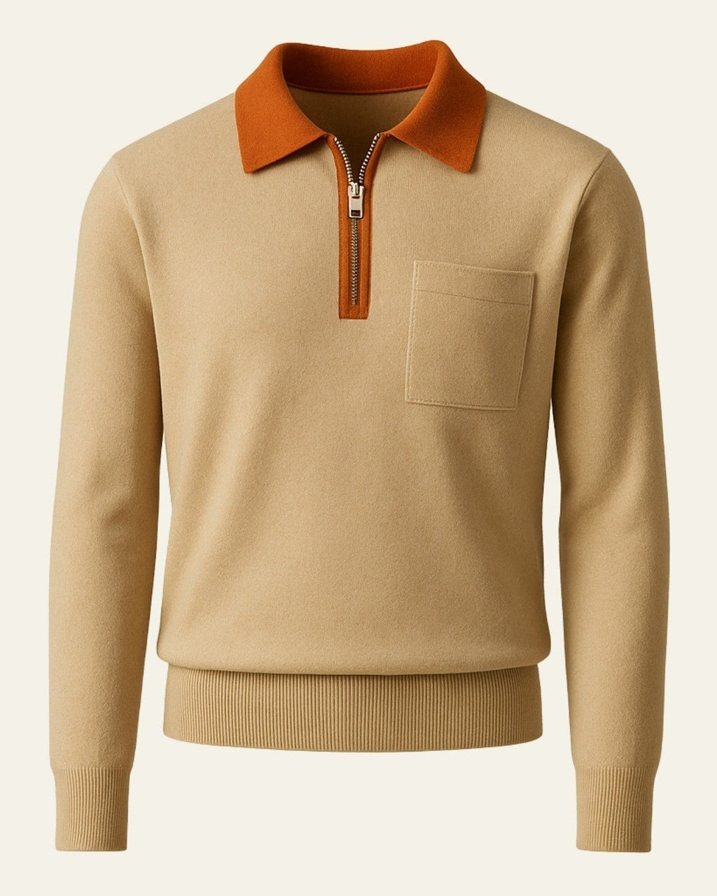 Pull polo pour homme à demi-zip avec poche poitrine