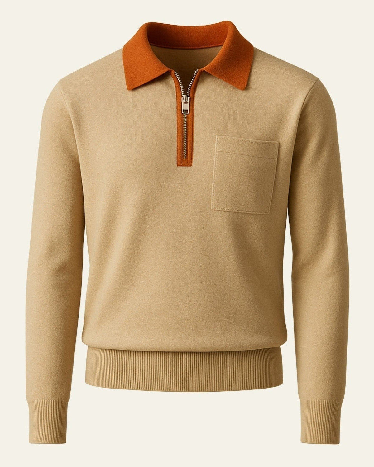 Pull polo pour homme à demi-zip avec poche poitrine