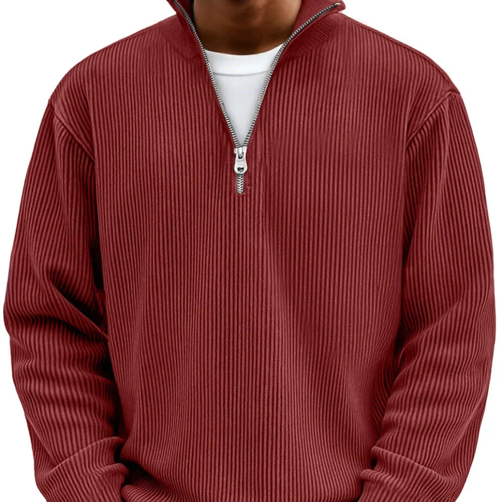 Pull pour homme en maille côtelée à demi-zip