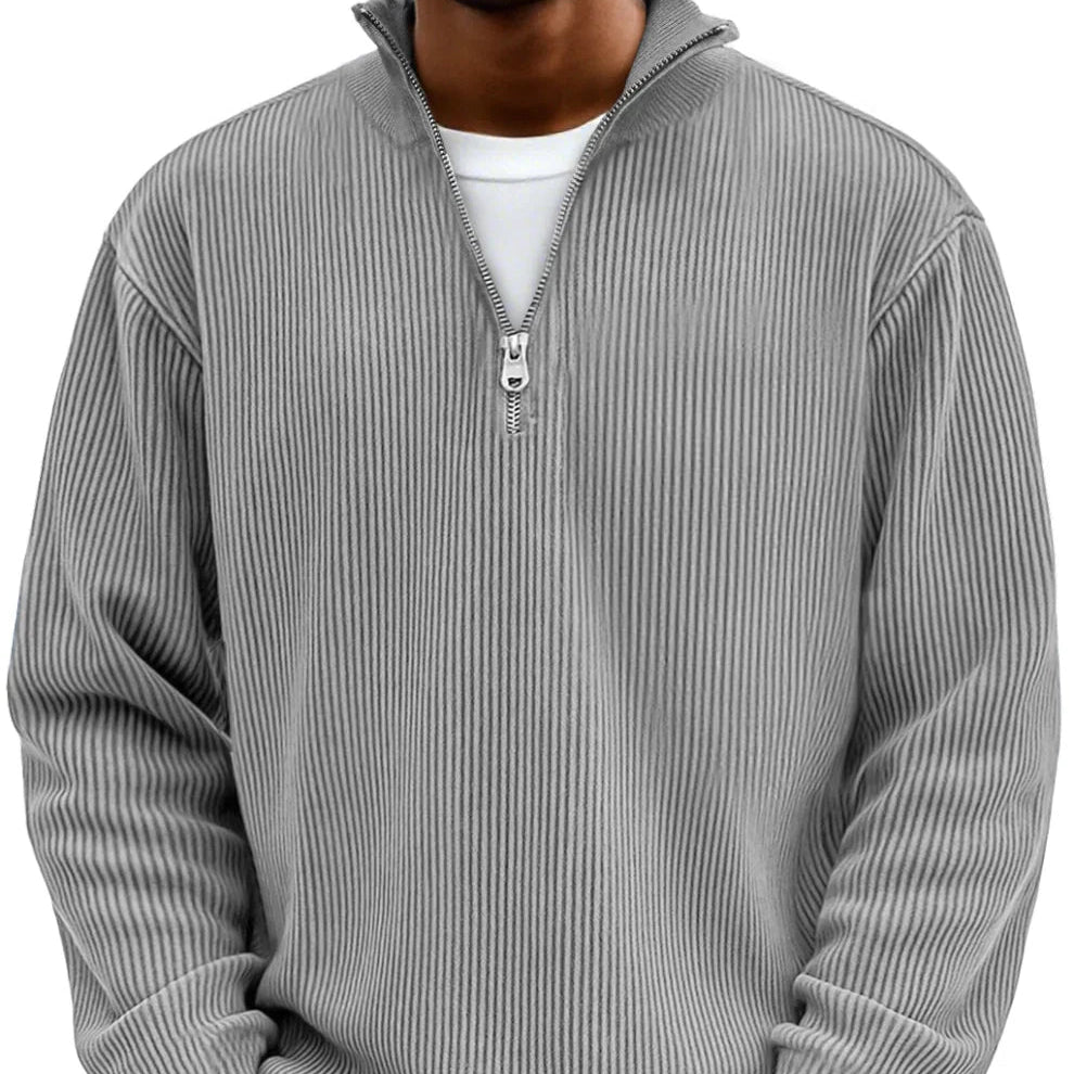 Pull pour homme en maille côtelée à demi-zip