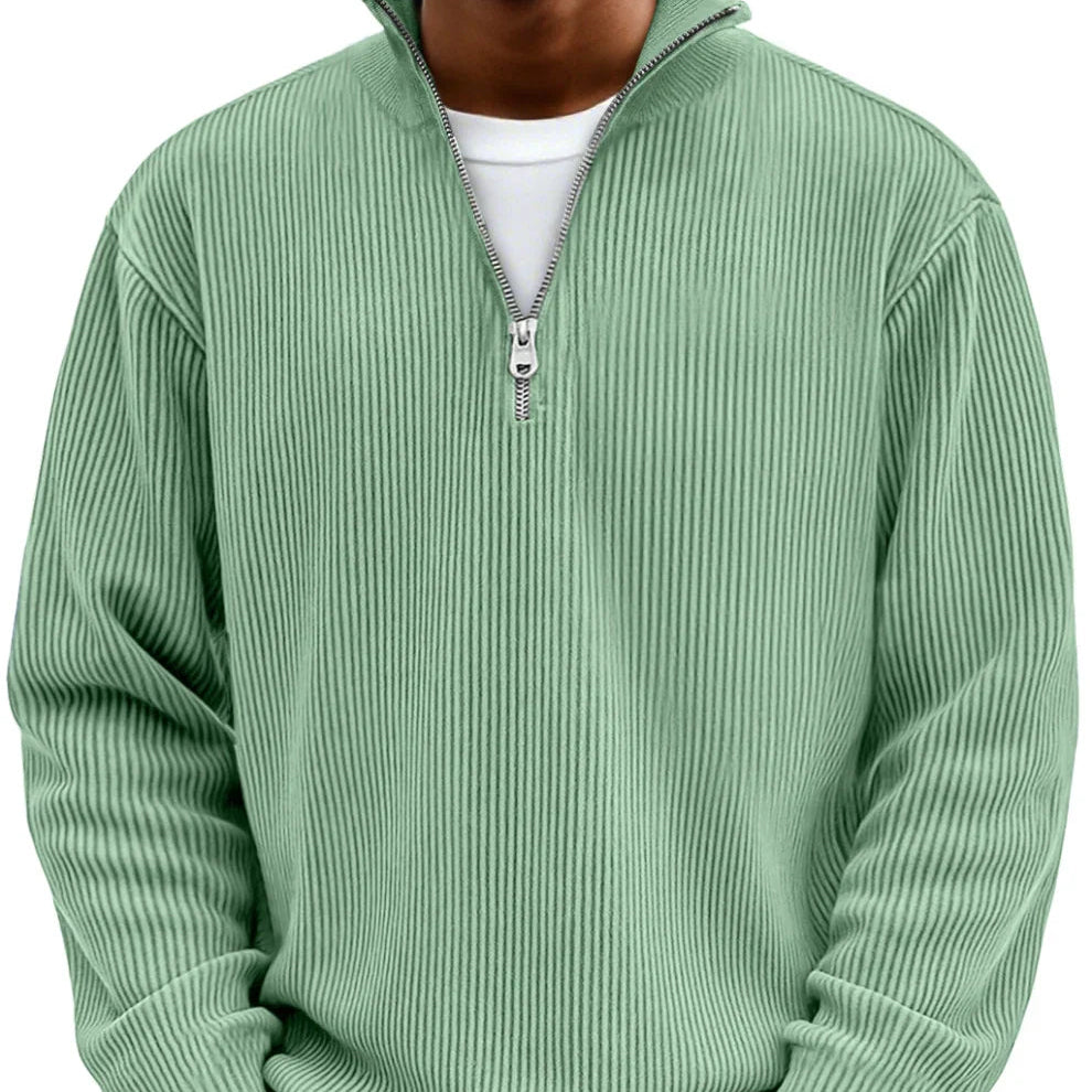 Pull pour homme en maille côtelée à demi-zip