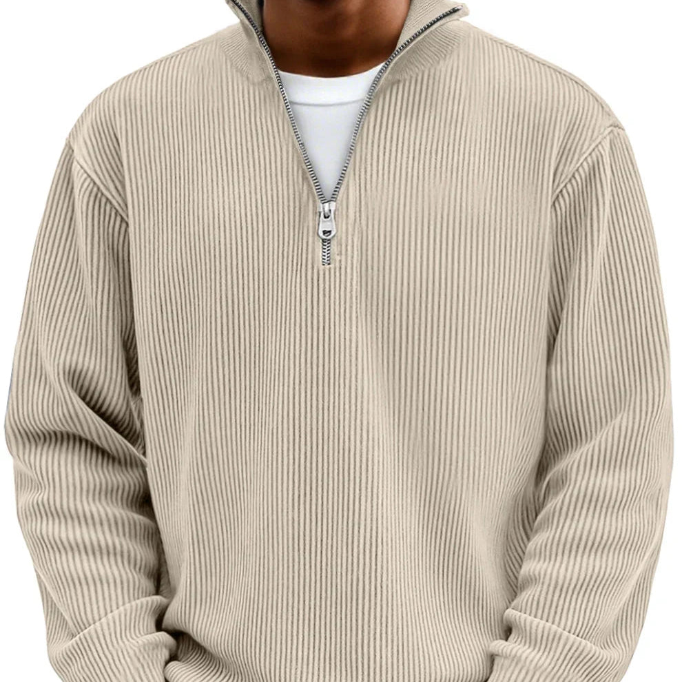 Pull pour homme en maille côtelée à demi-zip