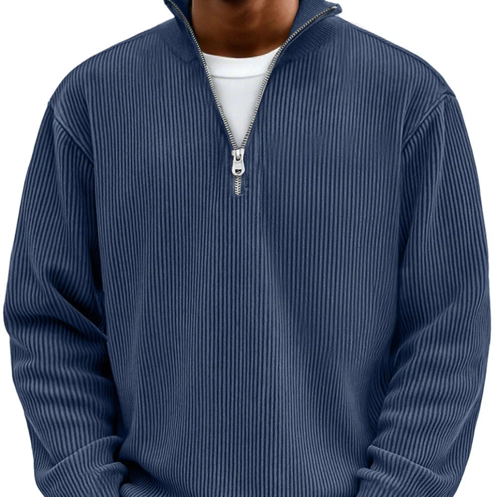 Pull pour homme en maille côtelée à demi-zip