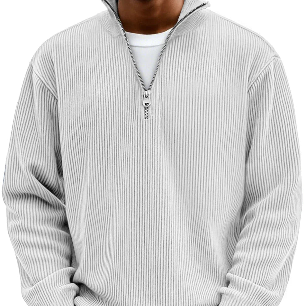 Pull pour homme en maille côtelée à demi-zip