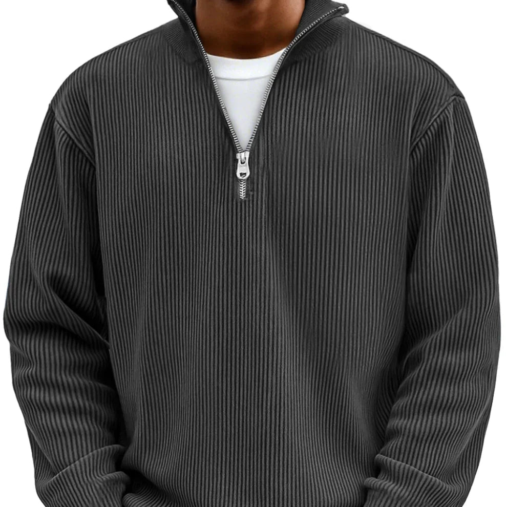 Pull pour homme en maille côtelée à demi-zip