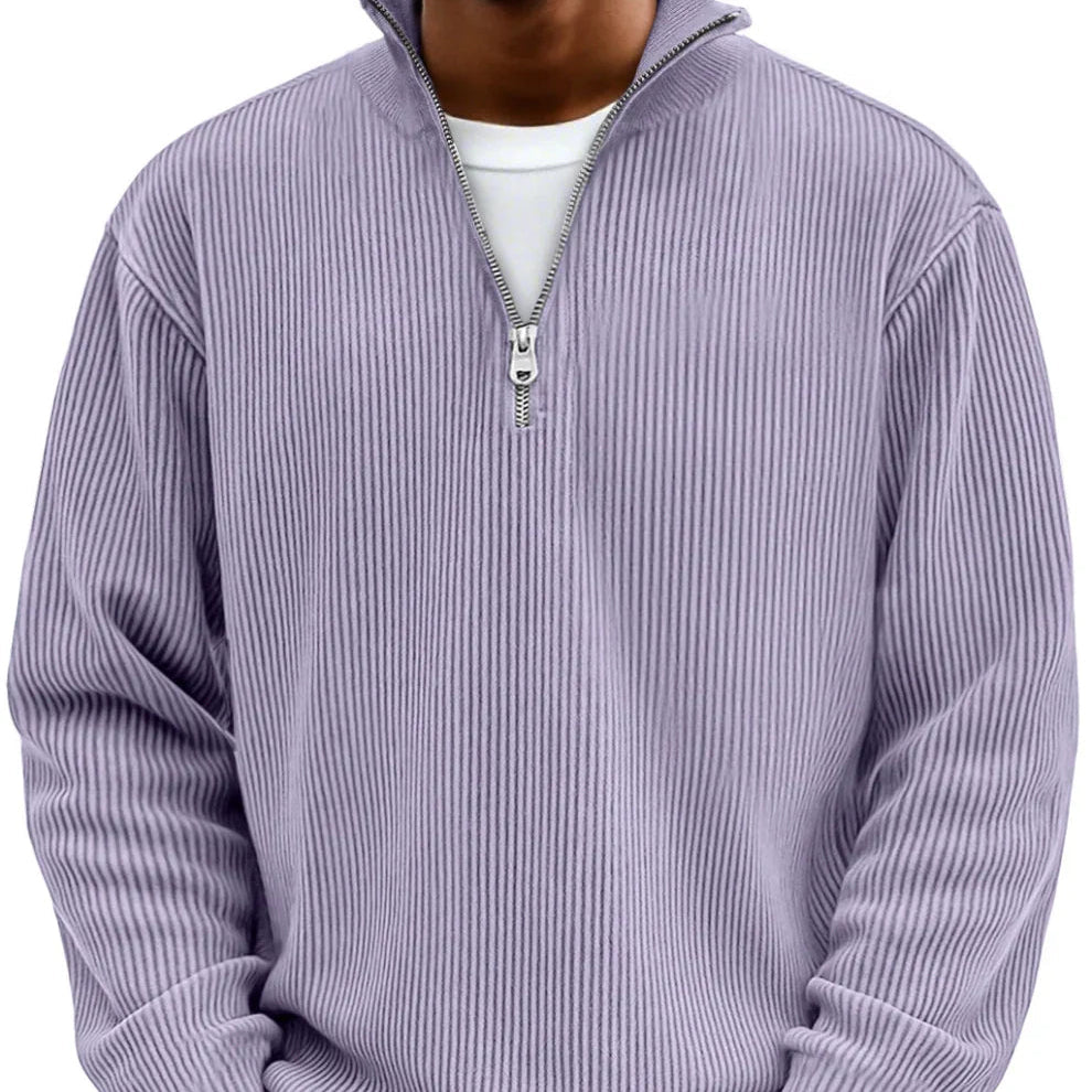 Pull pour homme en maille côtelée à demi-zip