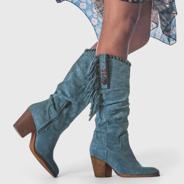 Women’s Western Fringe Mid-Calf Heeled Boots