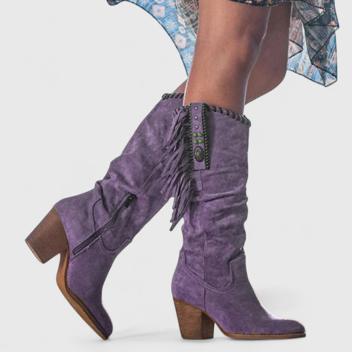 Women’s Western Fringe Mid-Calf Heeled Boots