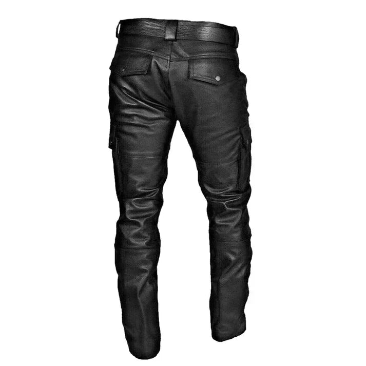 Pantalon cargo pour homme en similicuir avec poches utilitaires