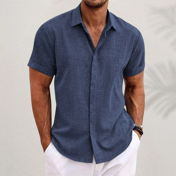 Men's Cotton Linen Short Sleeve Shirt for Summer