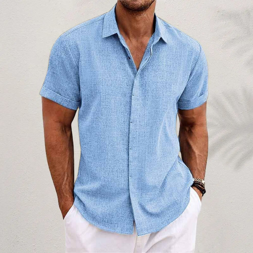 Men's Cotton Linen Short Sleeve Shirt for Summer