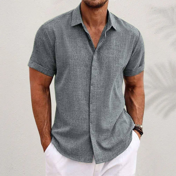Men's Cotton Linen Short Sleeve Shirt for Summer