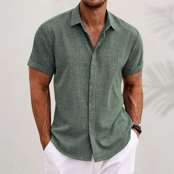 Men's Cotton Linen Short Sleeve Shirt for Summer