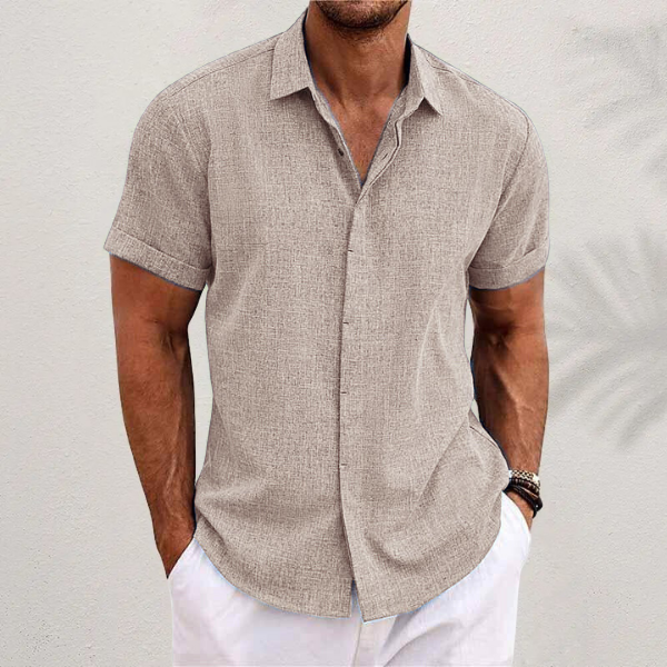 Men's Cotton Linen Short Sleeve Shirt for Summer