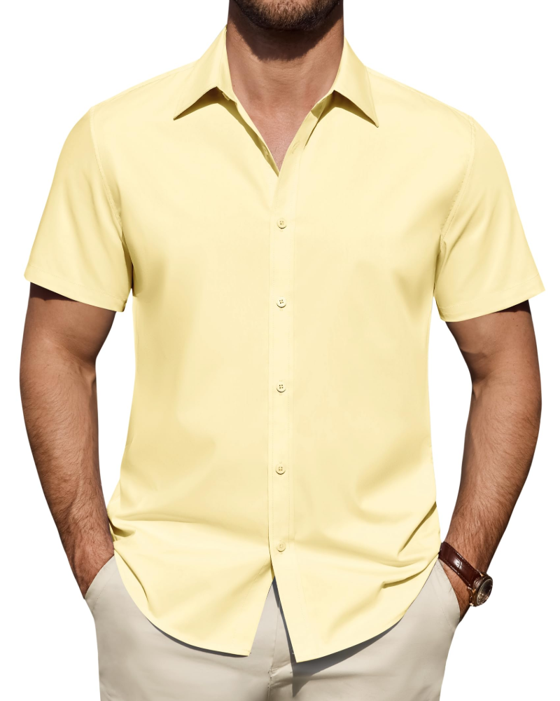 Short Sleeve Button-Up Shirt with Spread Collar