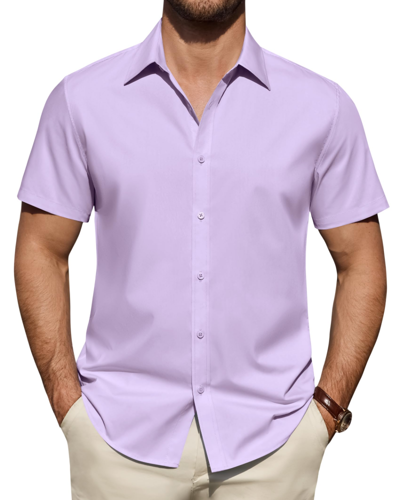 Short Sleeve Button-Up Shirt with Spread Collar