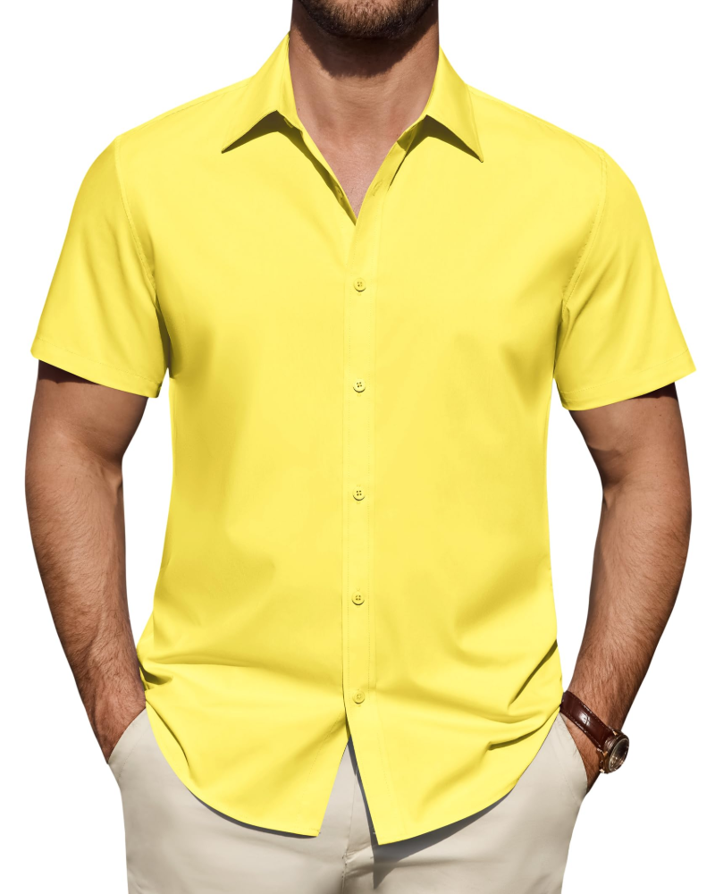 Short Sleeve Button-Up Shirt with Spread Collar